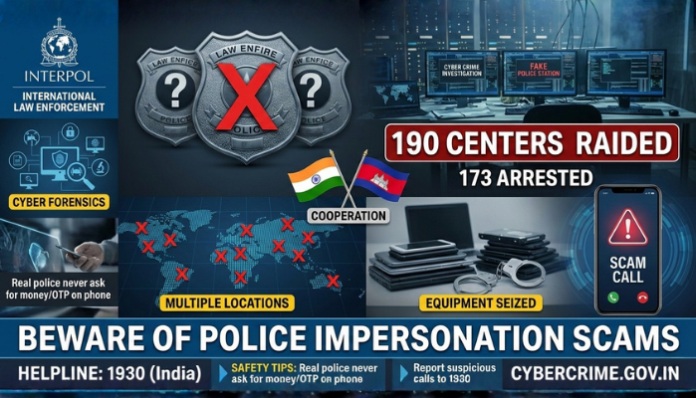 ಕಾಂಬೋಡಿಯಾ ನಕಲಿ ಪೊಲೀಸ್ ಠಾಣೆ 190 ಸ್ಕ್ಯಾಮ್ ಸೆಂಟರ್ 173 ಬಂಧನ ಸೈಬರ್ ವಂಚನೆ