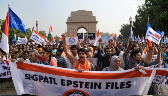 ಯೂತ್ ಕಾಂಗ್ರೆಸ್ ಜಂತರ್ ಮಂತರ್ ದೆಹಲಿ ಎಪ್ಸ್ಟೀನ್ ಫೈಲ್ಸ್ ಪ್ರತಿಭಟನೆ ಭಾರತ ತನಿಖೆ ಬೇಡಿಕೆ