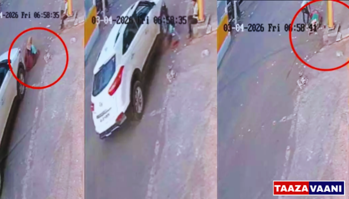 Bhalki Police Car Accident: A police constable's car ran over a woman who was sweeping the road! That horrific scene was captured on CCTV!