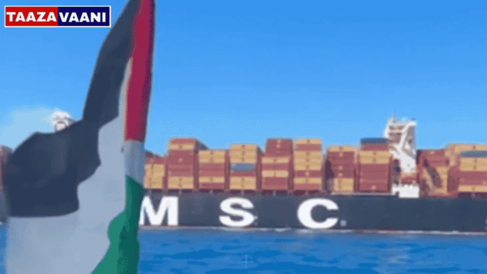 Protesters' big plan to put a brake on the Israeli war!: Sumad flotilla stops MSC ship in the middle of the sea; Arms supply halted?